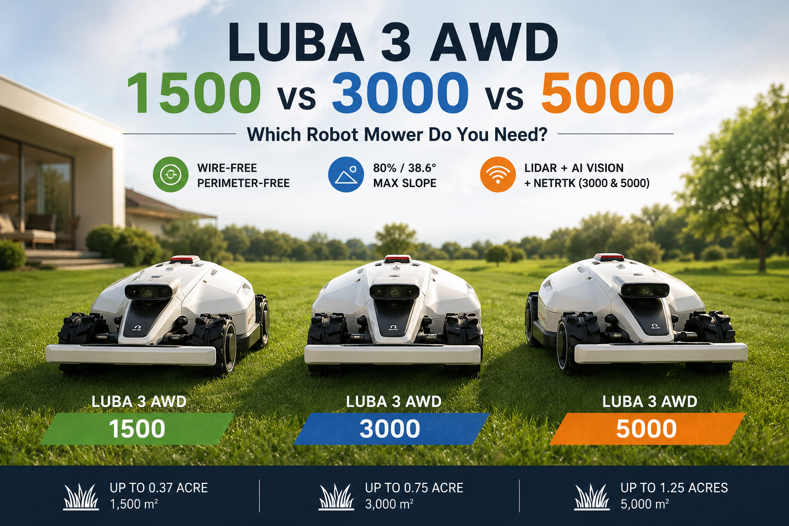 LUBA 3 AWD 1500 vs 3000 vs 5000: Which Robot Mower Do You Need?
