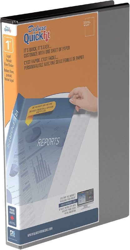 QuickFit Single Heavy-Duty 8 1/2" x 14" Portrait Legal Binder, 3-Ring Binder, D Ring, Made in Canada, 1 Inches 1 Inch Single Binder