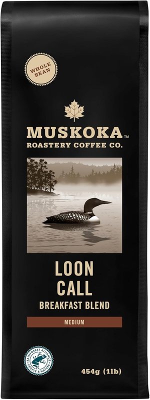 Muskoka Roastery Coffee, Loon Call Breakfast Blend, Medium Roast, Whole Bean Coffee, 454g