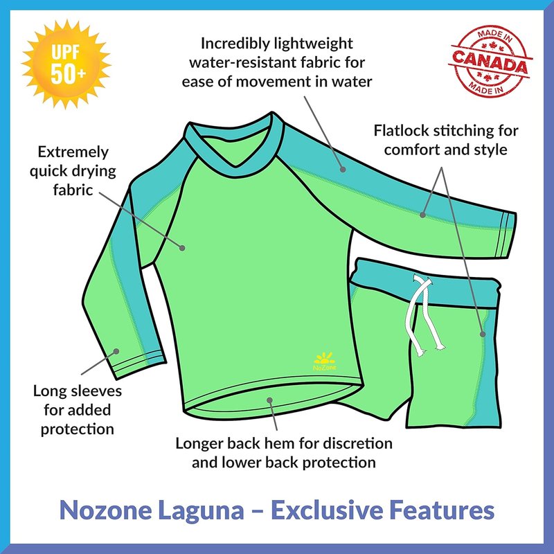 Nozone Laguna Sun Protective Boys Two Piece Kids Swimsuit, Quick Drying Shorts and Swim Shirt, UPF 50+ 4 Lime/Aquatic