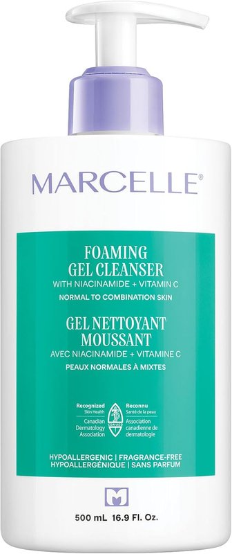 Marcelle Foaming Gel Cleanser, for Normal to Combination Skin, with Niacinamide & Vitamin C, Hypoallergenic, Fragrance-Free, Paraben-Free, Oil-Free, Non-Comedogenic, Vegan, Clean, Cruelty-Free, 500 mL
