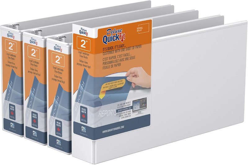 QuickFit Heavy-Duty Landscape Legal Binder, Round Ring, 8 1/2 Inches by 14 Inches, Round Ring, White, Pack of 4