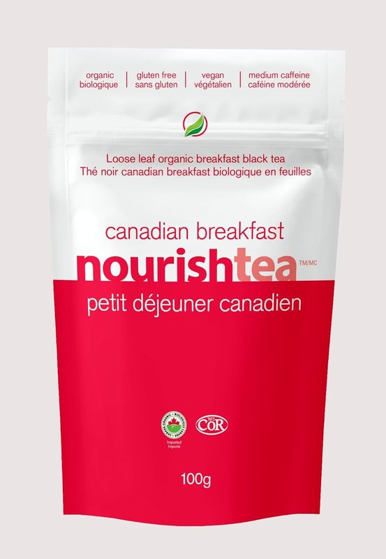 Nourishtea Canadian Breakfast | Organic Black Tea | Organic Premium Loose-Leaf Tea | Medium-Caffeine| Brew over 40 cups | 100g Pouch