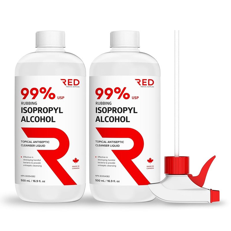 Isopropyl Rubbing Alcohol 99%, 2 x 500 mL - Pharmaceutical Grade, Household & Electronics Cleaner - 2 Bottles + Free Spray Bottle. 2 Bottles + Spray Trigger