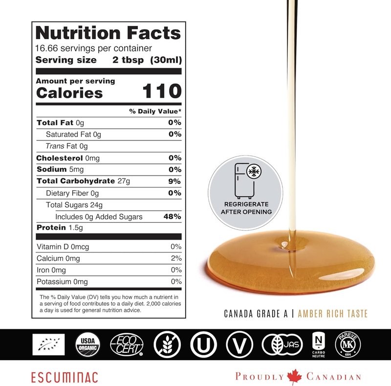 Escuminac Extra Rare Maple Syrup – 500ml | Grade A Amber, Organic & Unblended | 100% Pure Canadian | Single Forest Origin | Rich, Delicate Flavor for Recipes & Desserts