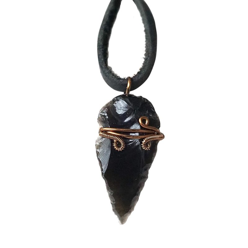 Designs by Nature Gems Raw Black Obsidian Arrowhead Necklace in Antique Bronze for Men, Made in Canada