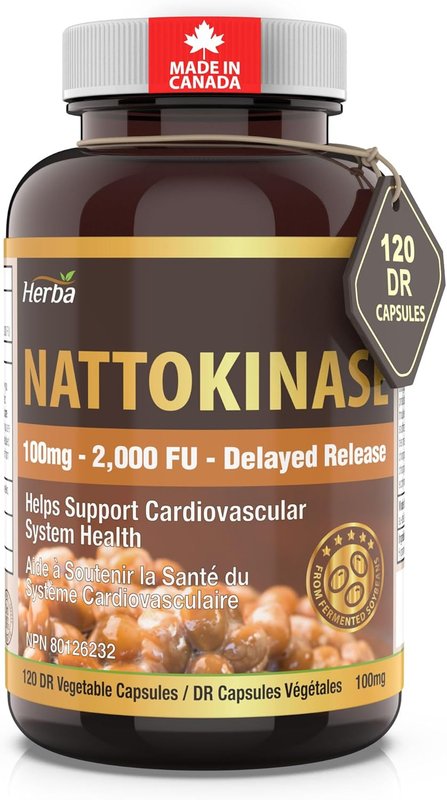 Herba Nattokinase Supplement 2000 FU – 100mg, 120 Delayed Release Capsules | Helps to Support Heart Health | Made in Canada