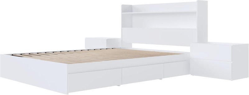 Nexera Harper 4-Piece Reversible Storage Bedroom Set, White, Queen Queen White