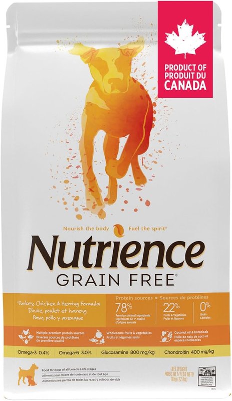 Nutrience Grain Free Dog Food, 10 kg (22 lbs), Canadian Turkey, Chicken & Herring, Dry Dog Food, High Protein, Nourriture Pour Chien, Manger Pour Chien