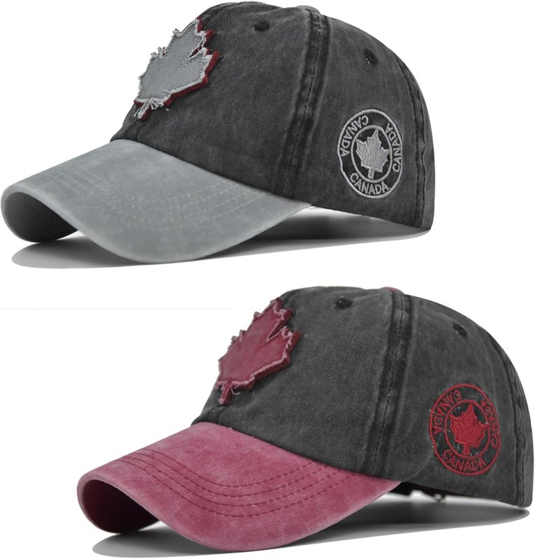 HAPEE Canada Baseball Cap,Adjustable,Canada Day Embroidered Maple Leaf Flag Golf Hat for Men Women Kids C-wine Black Cotton