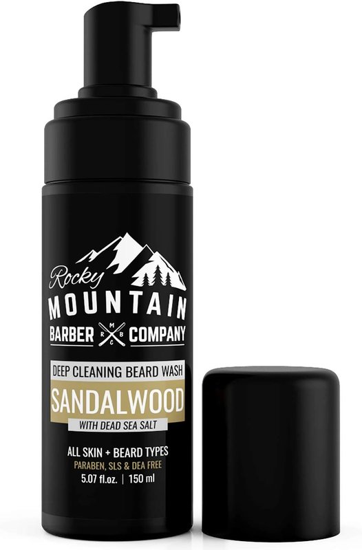 Foaming Sandalwood Beard Wash – With Sandalwood Essential Oil, Vitamin B5 & Dead Sea Salt – Made in Canada -5 oz by Rocky Mountain Barber Company