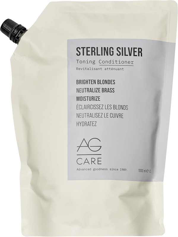 AG Care Sterling Silver Toning Conditioner - Vegan Purple Conditioner for Blonde Hair, Silver, and Grey to Remove Brassiness and Yellow Tones, 33.8 Fl Oz Refill Pouch
