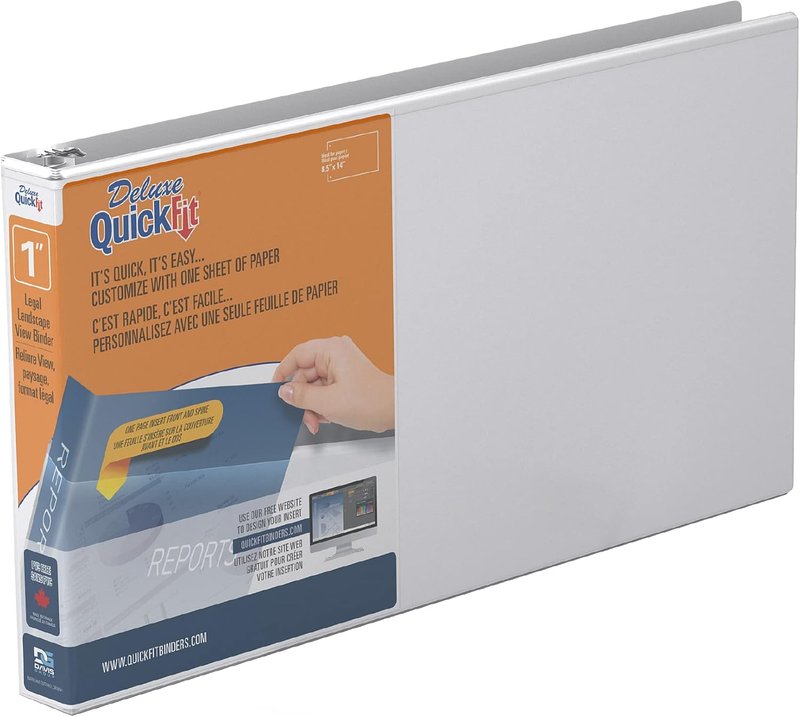 QuickFit Heavy-Duty Landscape Legal Binder, Round Ring, 8 1/2 Inches by 14 Inches, Round Ring, White