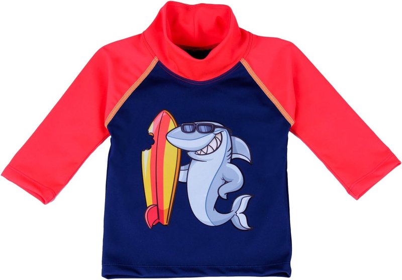 Nozone Sun Protective Baby Swim Shirt - UPF 50+ 0-6 Months Shark/Navy/Red