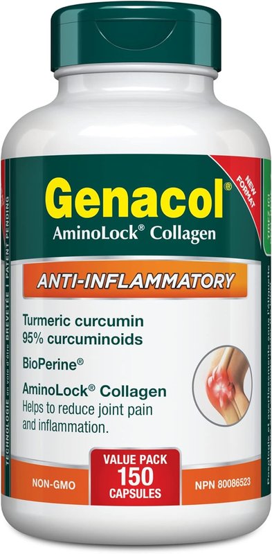 Genacol Anti-Inflammatory – Turmeric Curcumin Supplement with Black Pepper (BioPerine) and Collagen Peptides, Relieves Inflammation and Joint Pain, Value Pack, 150 Capsules (50-Day Supply), Made in Canada 150 count (Pack of 1)