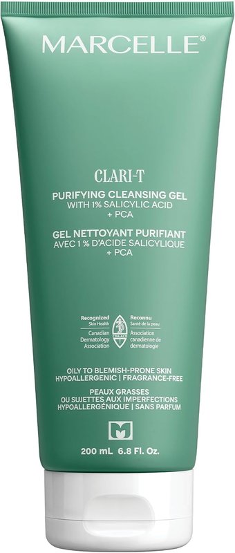 Marcelle Clari-T Purifying Cleansing Gel with 1% Salicylic Acid + PCA, Facial Cleanser, Clarifying & Exfoliating, Vegan, Cruelty-Free, Hypoallergenic, Fragrance-Free, Non-Comedogenic, 200 mL