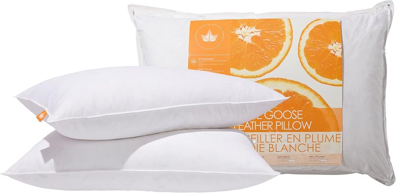 Canadian Down & Feather Co. – 2 Pack Medium Support White Goose Feather Pillow Standard Size – 255 TC Shell 100% Cotton – Filled in Canada Medium Support Standard
