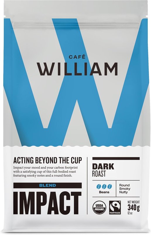 Organic Whole Bean Coffee | Specialty Grade, Certified Fair Trade, Drip, V60, Pour Over, Filter | Café William Sustainably Roasted in Canada - Impact 340.00 g (Pack of 1) Impact 340 g (Pack of 1)