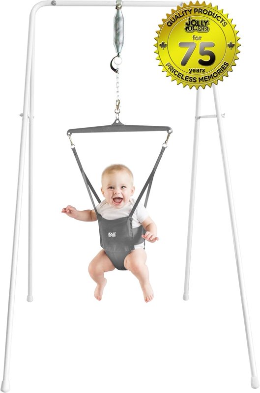 Jolly Jumper *CLASSIC* With Stand - The Original Baby Exerciser and Your Alternative To Activity Centers and Baby Bouncers. Trusted by Parents, Loved by Babies For Over 75 Years. Grey Saddle