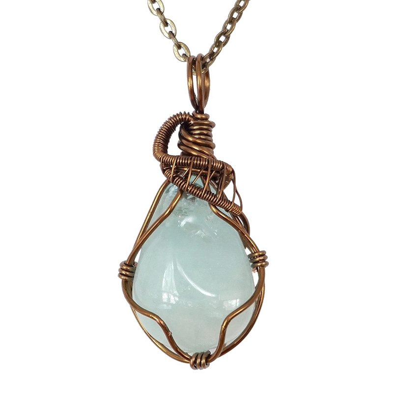 Designs by Nature Gems Aquamarine Necklace, March Birthstone Jewelry, With 24 Inch Antique Bronze Chain, Genuine Raw Crystal, Handmade in Canada antique bronze-copper