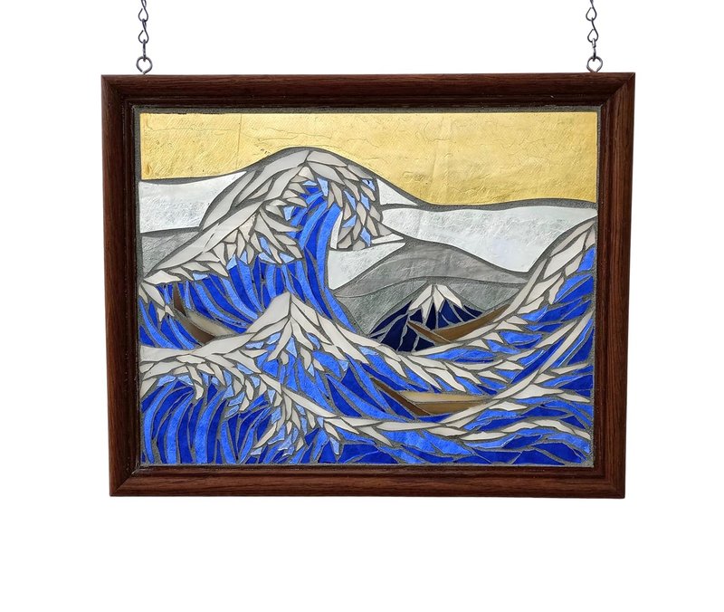 The Great Wave off Kanagawa Stained Glass Mosaic Panel