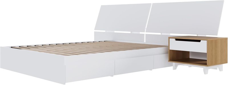 Nexera Oslo 3-Piece Reversible Storage Bedroom Set, White, Queen Queen White & Natural Maple