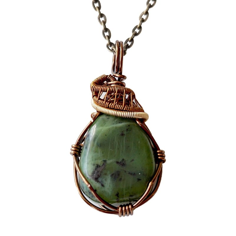 NEW Designs by Nature Gems Green Jade Necklace, March Birthstone Jewelry, With 24 Inch Antique Bronze Chain, Genuine Raw Crystal, Handmade in Canada