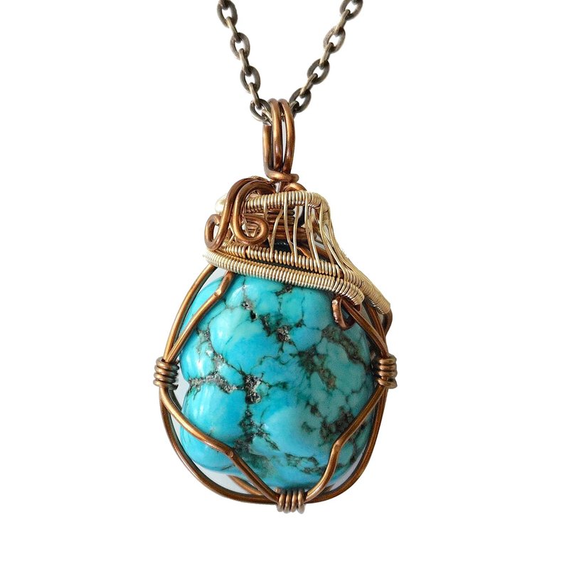 Designs by Nature Gems β Handcrafted Turquoise Pendant Necklace in Antique Bronze and Silver | Reversible 24β Chain | December Birthstone for Spiritual Connection