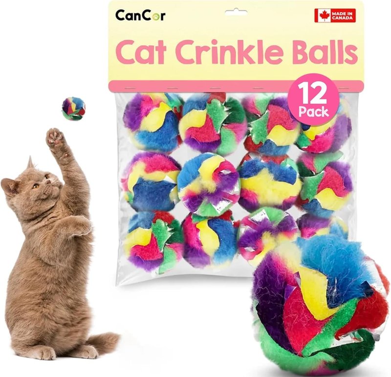 Cat Crinkle Balls 1.5 Inch (12-Pack) - Canadian-Made Cat Toys - Crinkle Balls for Cats 12 Pack