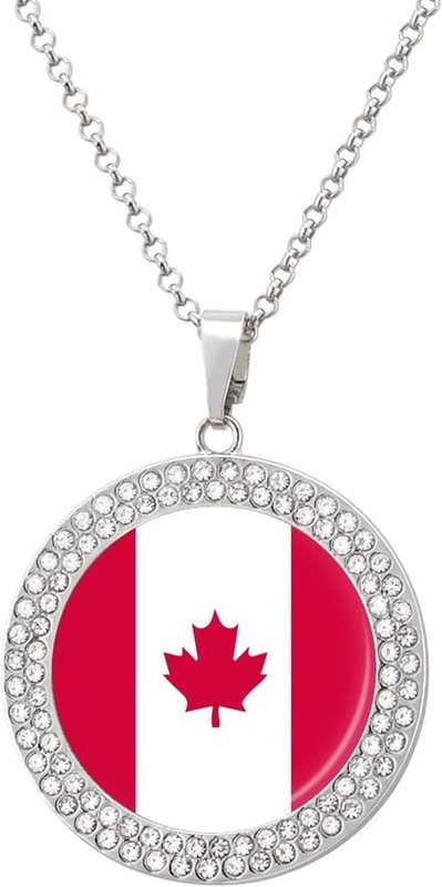 MHXYZHW Canadian Flag Multicolored Diamond Pendant Necklace Jewelry for Women Print