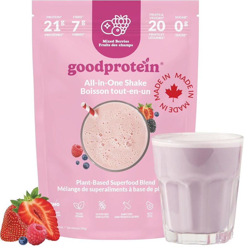Good Protein Vegan Plant-based Protein Powder 100% Natural, Non-GMO, Dairy-free, Gluten-free, Soy-free, No Added Sugar and Nothing Artificial. Mixed Berries All-in-One Shake 440 grams