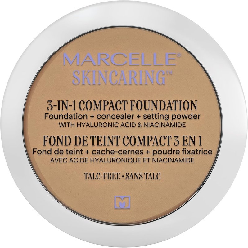 Marcelle Skincaring 3-in-1 Compact Foundation, Buff Beige, Matte Finish, Buildable Formula, Long-Lasting, Vegan, Cruelty-Free, Hypoallergenic, Talc-Free, Non-Comedogenic, Fragrance-Free, 8.5 g