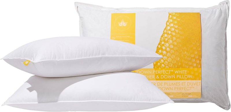 Canadian Down & Feather Co. - 2 Pack Firm Support Down Perfect White Feather & Down Pillow Queen Size - 255 TC Shell - Oeko TEX Certified Firm Support Queen