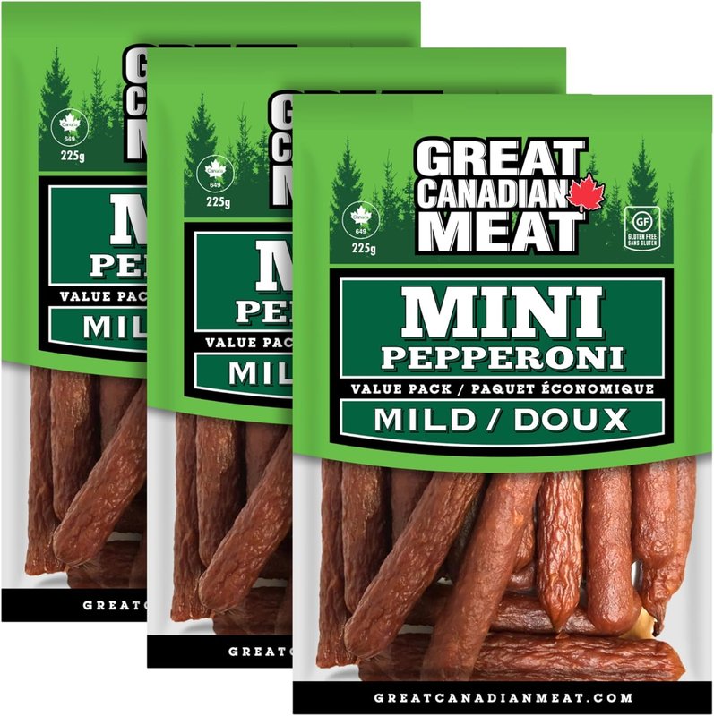Mild Mini Pepperoni 3 Pack - Pepperettes Bundle 3 x 225g Bags by Great Canadian Meat, Meat Snacks, Bulk Pepperoni Sticks Box For Carnivores. Perfect For Snacking, Keto Friendly, Gluten Free, High In Protein
