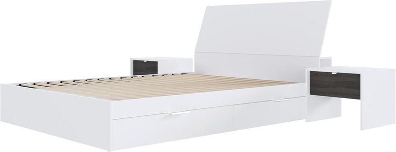 Nexera Porter 4-Piece Dual Storage Bedroom Set, White, Queen Queen White & Bark Grey