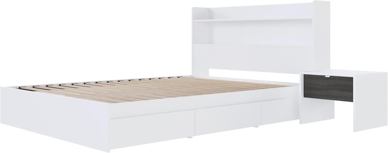 Nexera Harper 3-Piece Reversible Storage Bedroom Set, White, Queen Queen White & Bark Grey