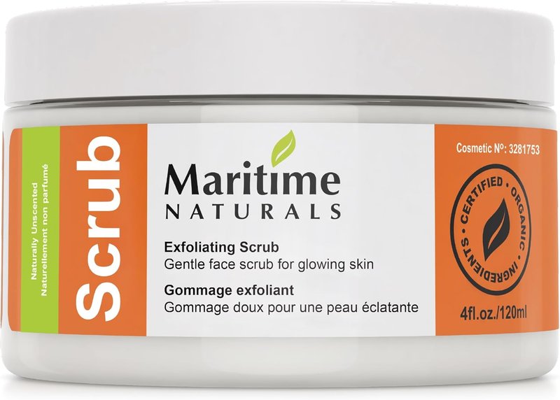 Maritime Naturals Exfoliating Scrub, Naturally Unscented Face Exfoliator For All Skin Types with Tropical Fruit Extracts, Shea Butter & Vitamin E, Gentle Facial Scrub For Glowing Skin, 120 mL