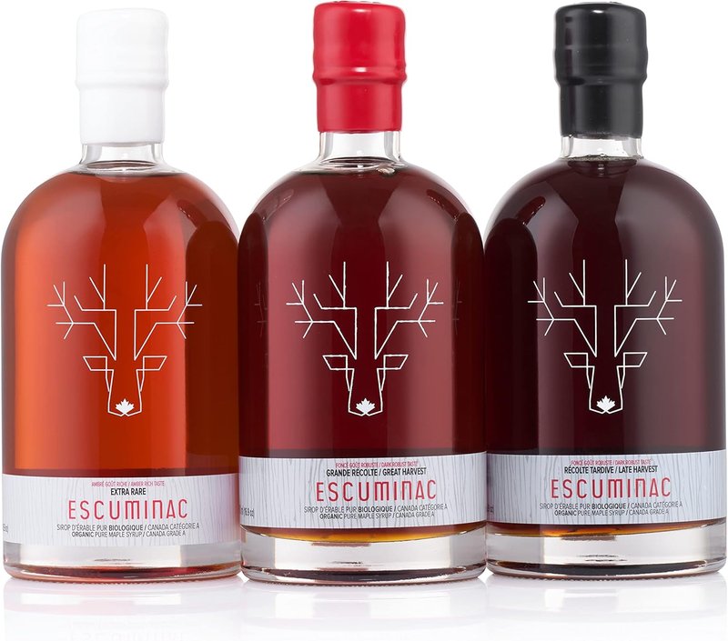 Escuminac Maple Syrup Discovery Trio – 3 x 500ml Bottles | Light, Amber & Dark Harvests | 100% Pure Organic Canadian | Single-Origin from Canada | Value Bundle Tasting Set
