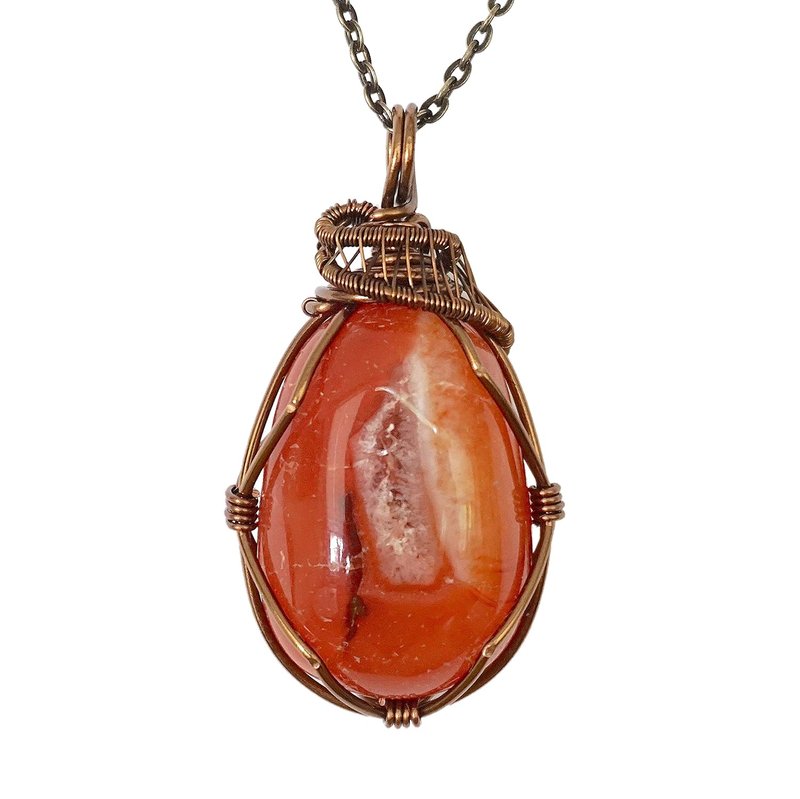 Designs by Nature Gems Carnelian Necklace, July Birthstone Jewelry, With 24 Inch Antique Bronze Chain, Genuine Raw Crystal, Handmade in Canada antique bronze-copper