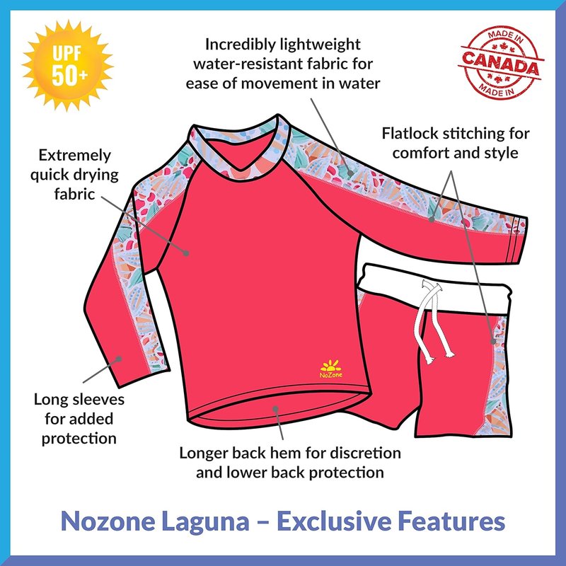 Nozone Laguna Sun Protective Girls Two Piece Kids Swimsuit, Quick Drying Shorts and Swim Shirt, UPF 50+ 4 Fiesta/Bella