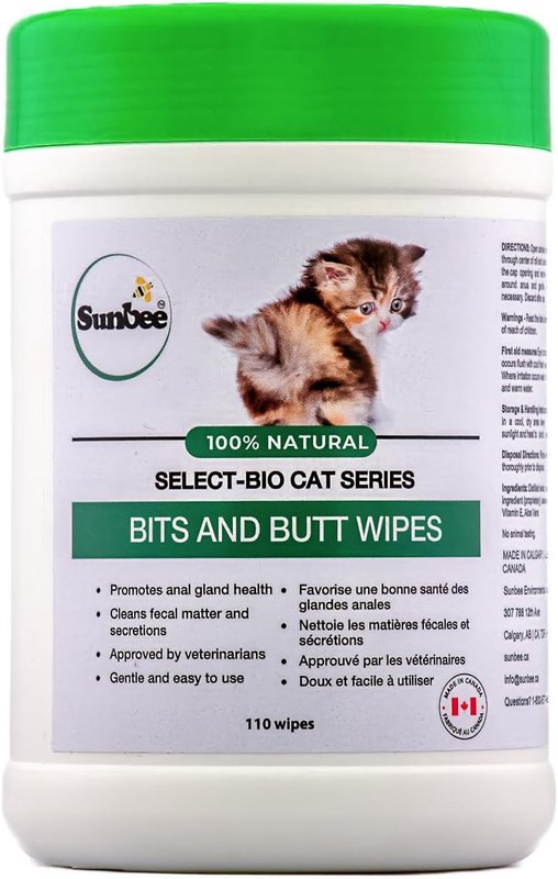 Made in Canada Sunbee Premium Bits and Butt Cleaning Wipes, Grooming for Pets, Cats 110-count
