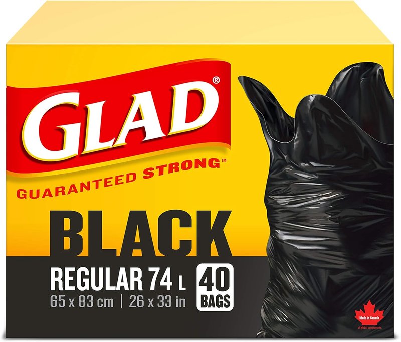 Glad Black Garbage Bags - Regular 74 Litres - 40 Trash Bags, Made in Canada of Global Components Regular 40 Bags Single Unit