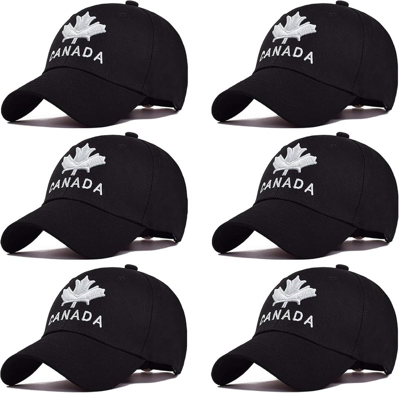 RNFENQS 6 Pack Canada Hat Embroidered Maple Leaf Canadian Baseball Cap for Men Women 6 Pack Black