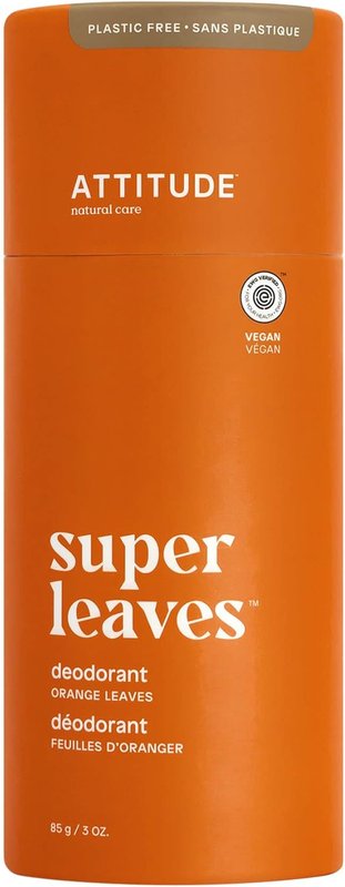 ATTITUDE Plastic-Free Deodorant, Made in Canada, EWG Verified, Aluminum Free, Vegan Naturally Sourced Body Deodorants for Women & Men, Dermatologically Tested, Orange Leaves, 85 grams Orange Leaves 85 g (Pack of 1)