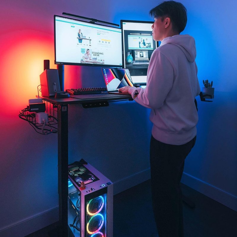 MotionGrey - 55 x 24Inch Electric Motor Height Adjustable Standing Desk, Ergonomic Stand Up Desk, Adjustable Computer Sit Stand Desk Stand - Black Frame Single Motor with Table Top Black 55*24 Inch