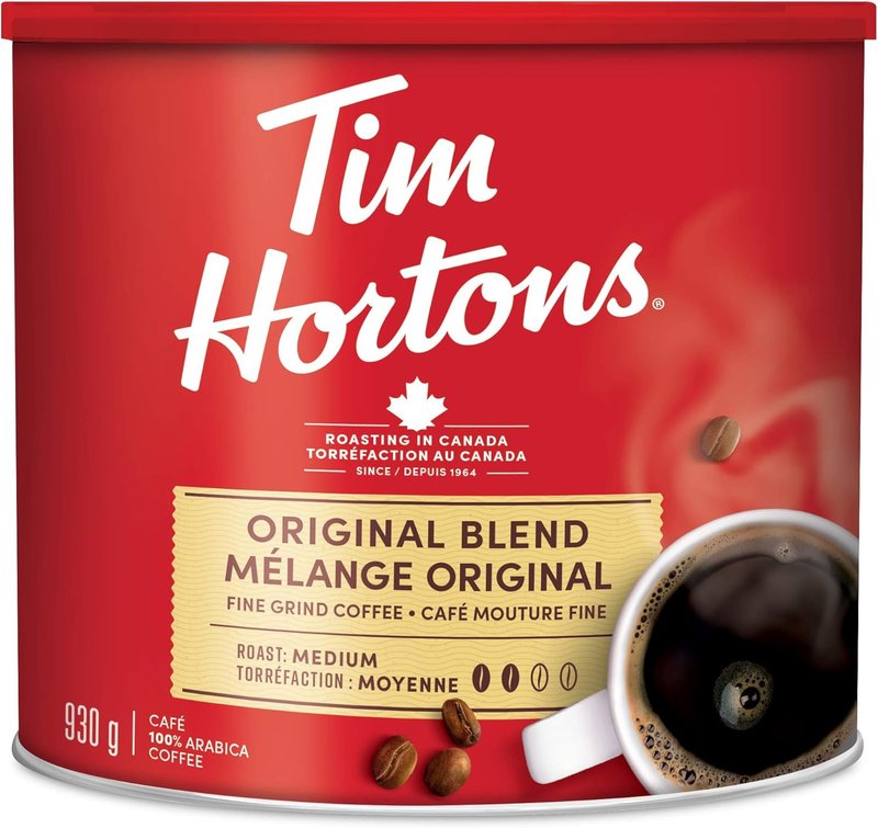 Tim Hortons Original Blend, Fine Grind Coffee, Medium Roast, 930g Can, red Original Blend Coffee