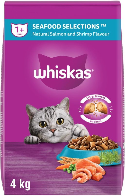 Whiskas Seafood Selections Adult Dry Cat Food With Real Salmon, 4kg bag