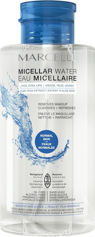 Marcelle Micellar Water, Normal Skin, with Soothing Aloe, Cleanses, Removes Makeup and Tones, Hypoallergenic, Oil-Free, Alcohol-Free, Fragrance-Free, Cruelty-Free, 400 mL