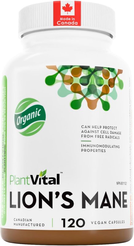 PlantVital Lions Mane - Made in Canada - Max Potency 5500mg (10:1 Extract) - Organic Lion’s Mane Mushroom Supplements with 40% Polysaccharides - Supports Immune Health and Antioxidants - 120 Capsules Lion's Mane 120 count (Pack of 1)