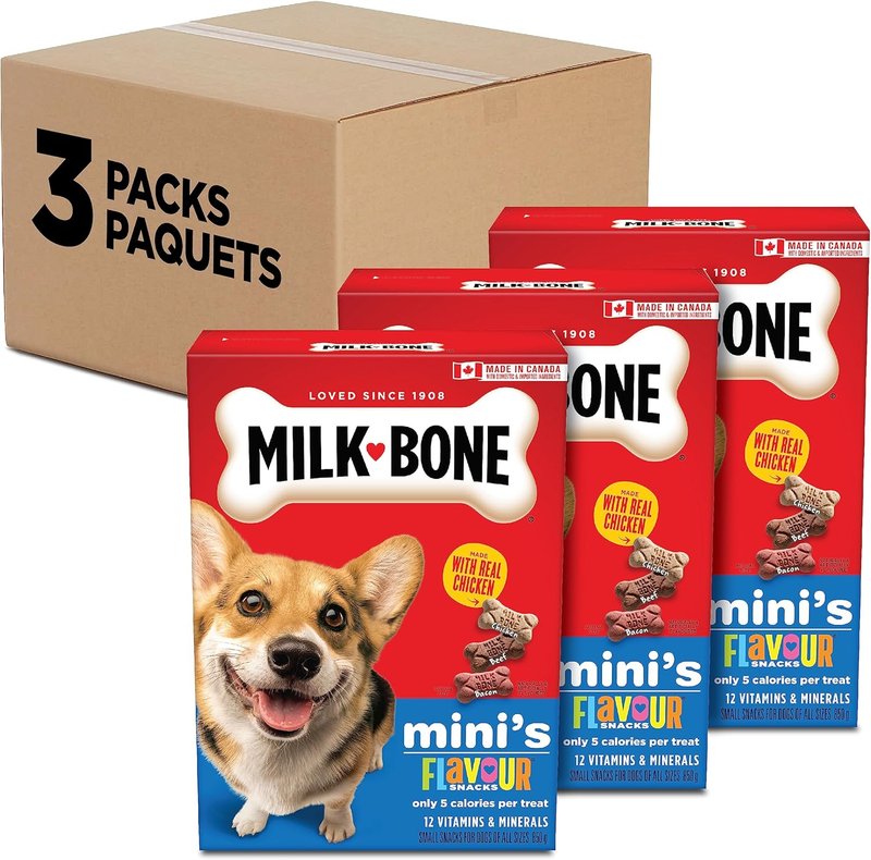 Milk-Bone Flavour Snacks Dog Biscuits, Crunchy Oven Baked Dog Treats in 3 Assorted Meat Flavours made with Real Chicken, Mini Snacks for Frequent Rewards, 850 g (Pack of 3) Mini dog 850g (Pack of 3)